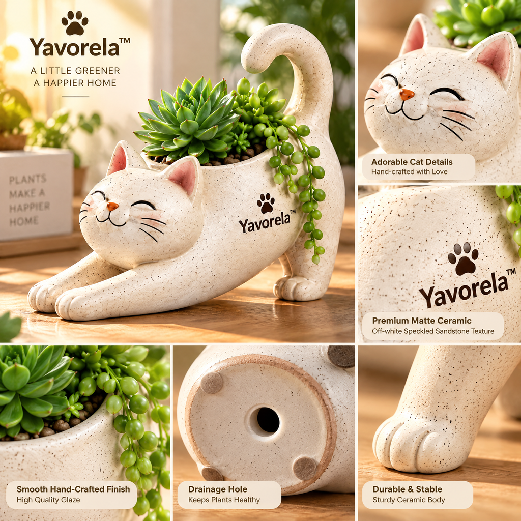 Yavorela™ Stretching Cat Succulent Planter