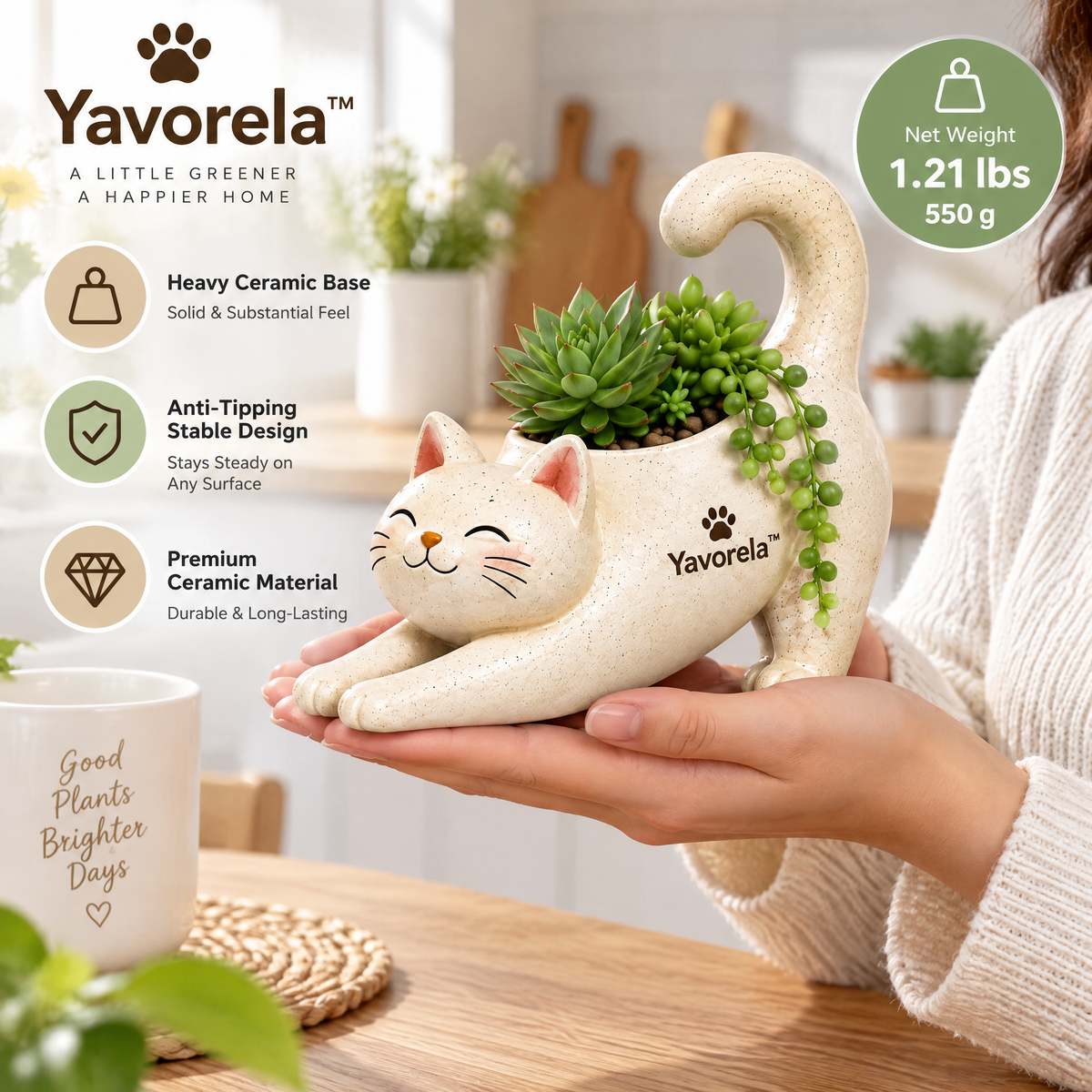 Yavorela™ Stretching Cat Succulent Planter