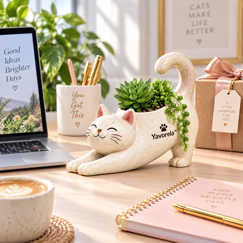 Yavorela™ Stretching Cat Succulent Planter